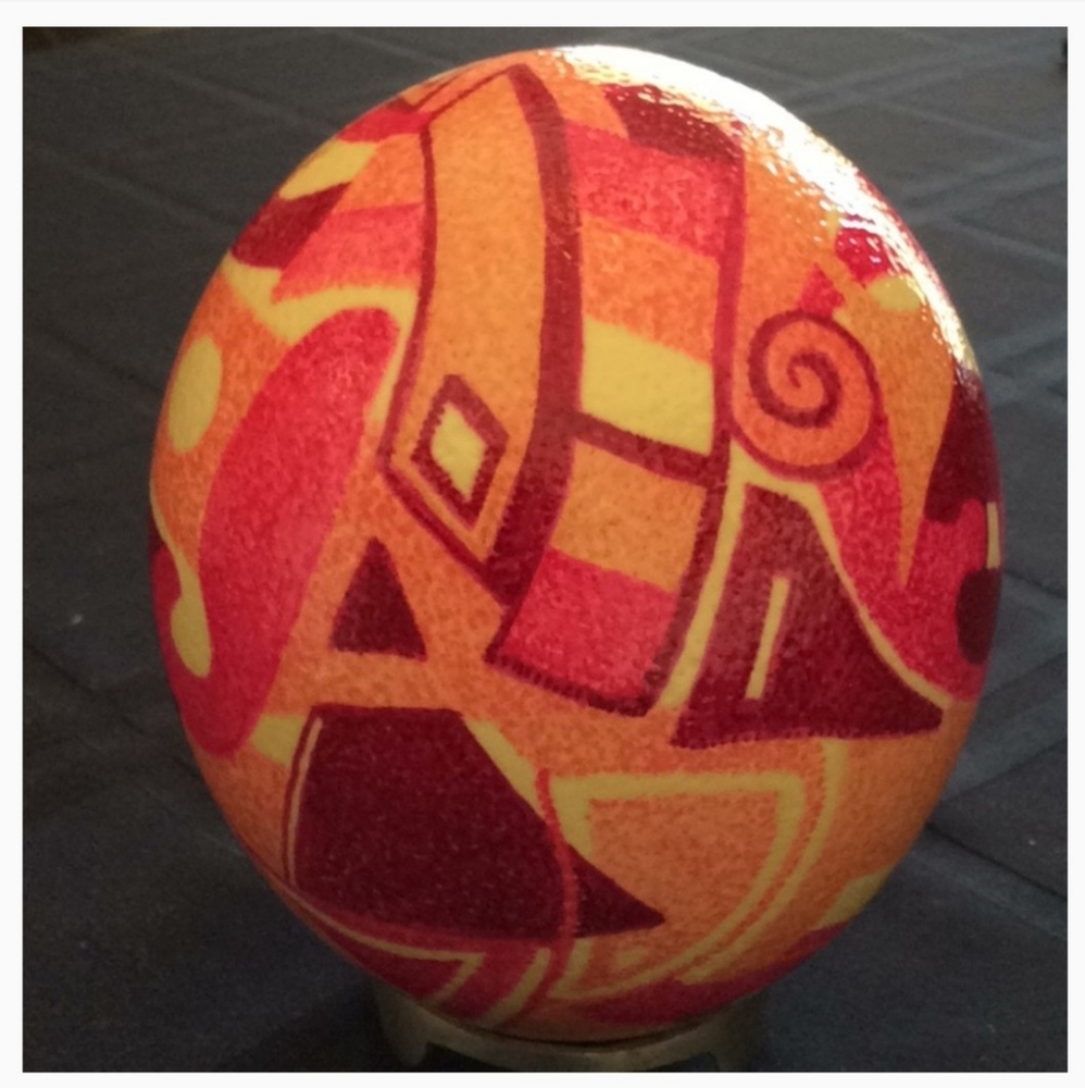 Hand painted ostrich egg and stand